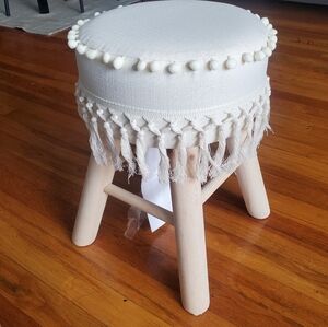 Ivory Pom & Fringe Stool